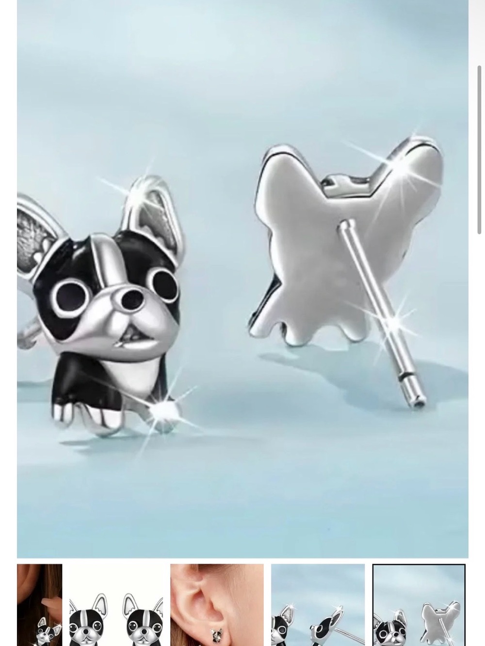 Cute Black & Silver Dog Stud Earrings - Picture 5 of 5